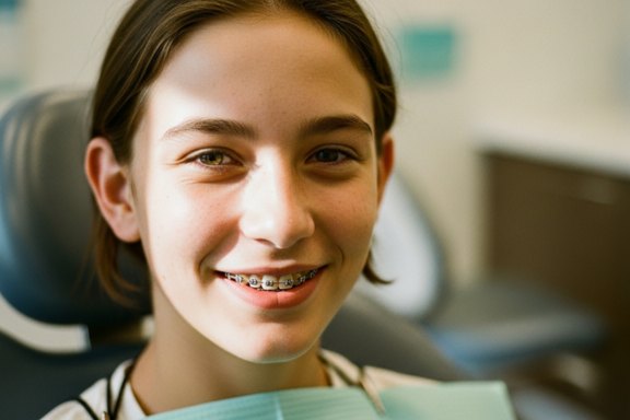 A teen girl from El Cerrito, California with braces from Aubrey Barrett Orthodontics