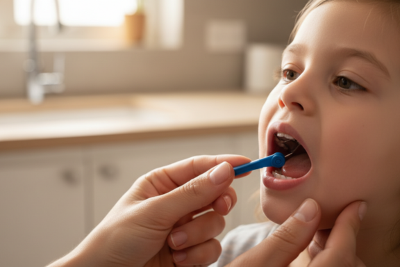 a parent turning a palate expander in a child's mouth