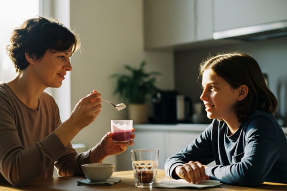 mom showing teen which foods he can eat for his first week with braces