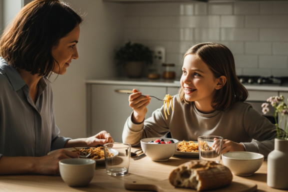 mom and teen eating soft foods to take care of braces