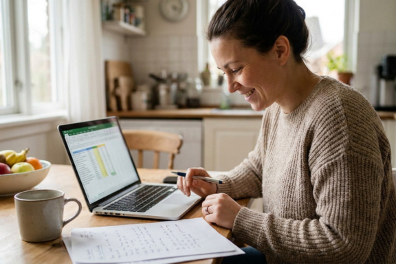 mom planning out the family budget to account for the cost of braces