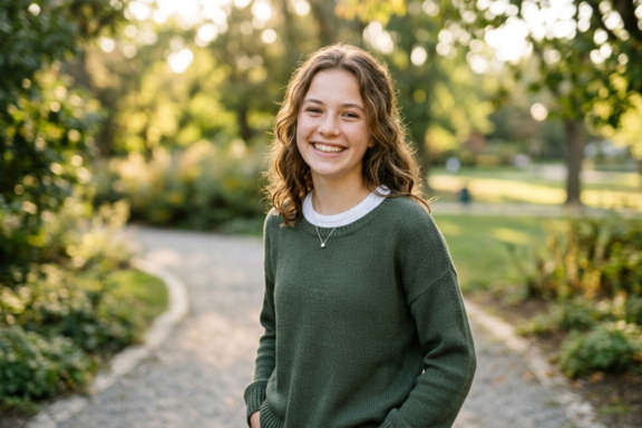 teen after orthodontist has fixed her teeth