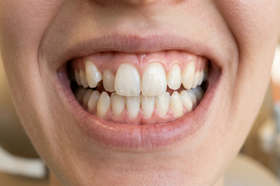 close up of teeth that are crowded answering the question "can Invisalign fix crowded teeth?"