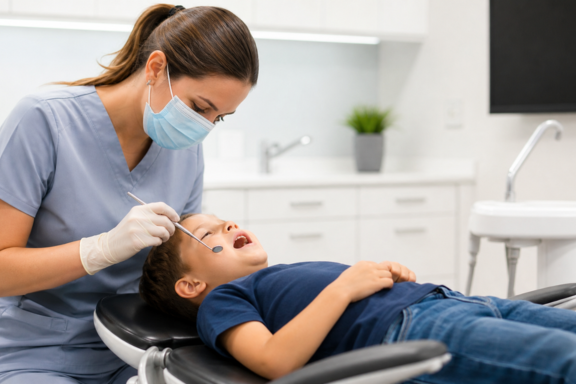 Child receiving first orthodontic evaluation at age 7 as recommended by the American Association of Orthodontists